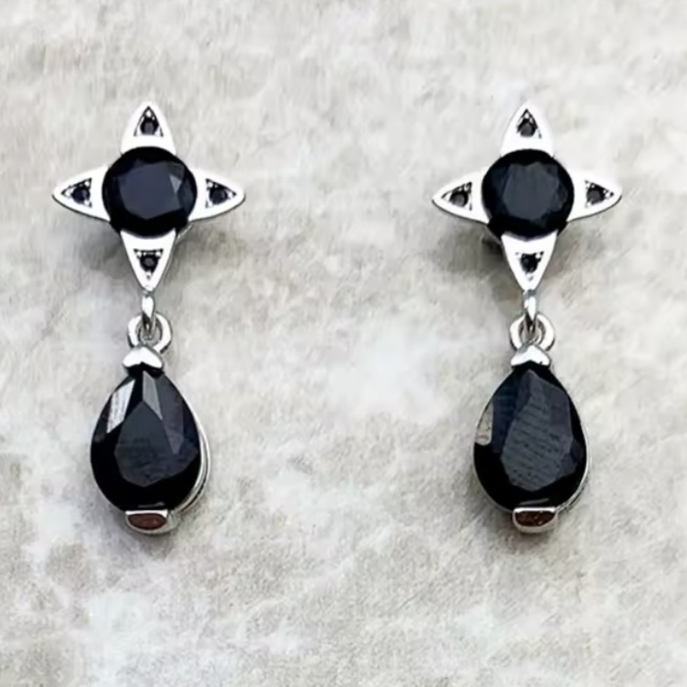 NWOT Sterling silver black zirconia star and drop earrings
